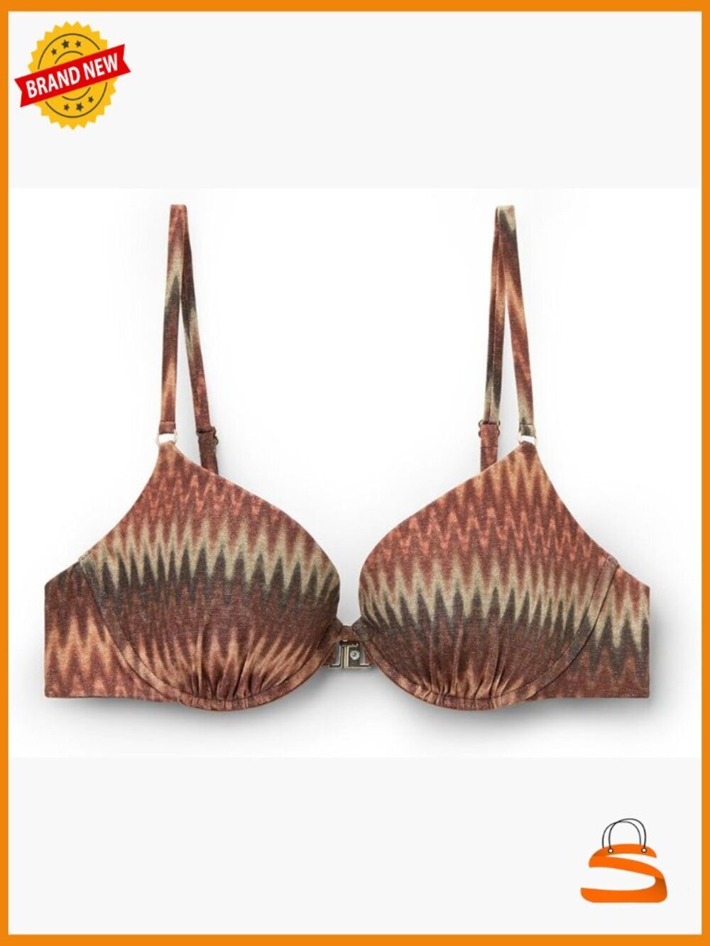 Push Up Bikini Top with Underwire, Lightly Padded Cups, Size Small